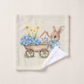Lapin personnalisé avec fleurs bleues bébé (Gant de toilette)