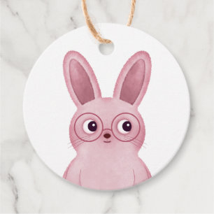 Lapin rose avec étiquette de lunettes pour fêtes d