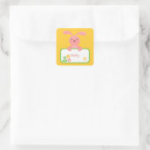 Lapin rose et Étiquette de fleurs (Sac)