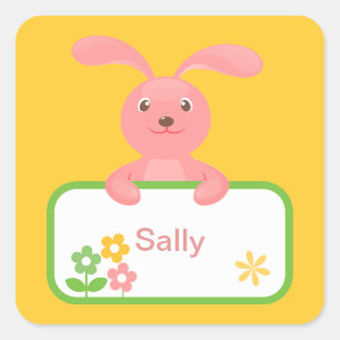 Lapin rose et Étiquette de fleurs