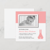 Lapin rose Faire-part de naissance (Devant / Derrière)