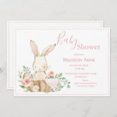 Lapin Rose Lapin Lapin Baby Invitation (Devant / Derrière)
