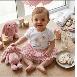 Lapin Rose Mon Premier Anniversaire Body Bébé Mi