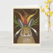 lapin rubis plié carte de vœux (Fleur jaune)