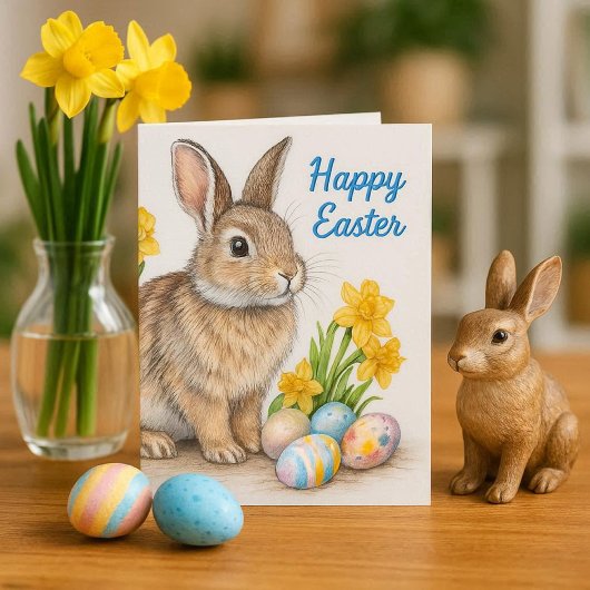 Lapin sauvage avec carte de vacances de Pâques aux