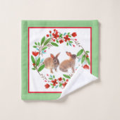 Lapin sauvage et couronne de fleurs rouges (Gant de toilette)