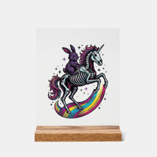 Lapin sombre montant un squelette de licorne vinta