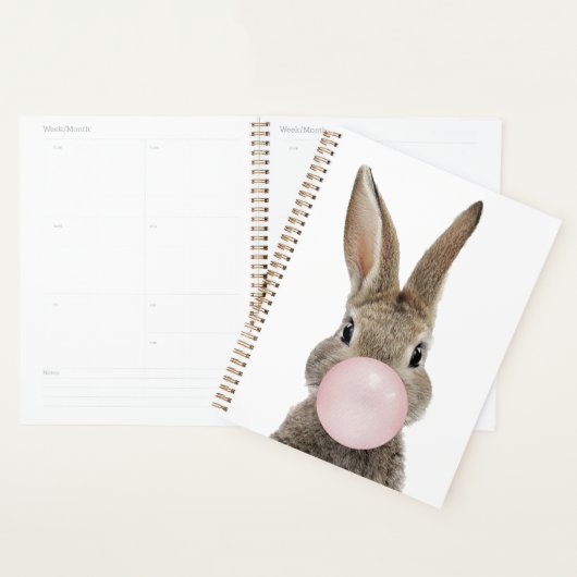 Lapin soufflant du chewing-gum rose (Devant avec enveloppe)