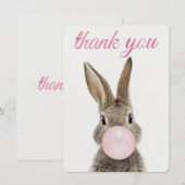 Lapin soufflant un bubble gum rose Merci (Devant / Derrière)