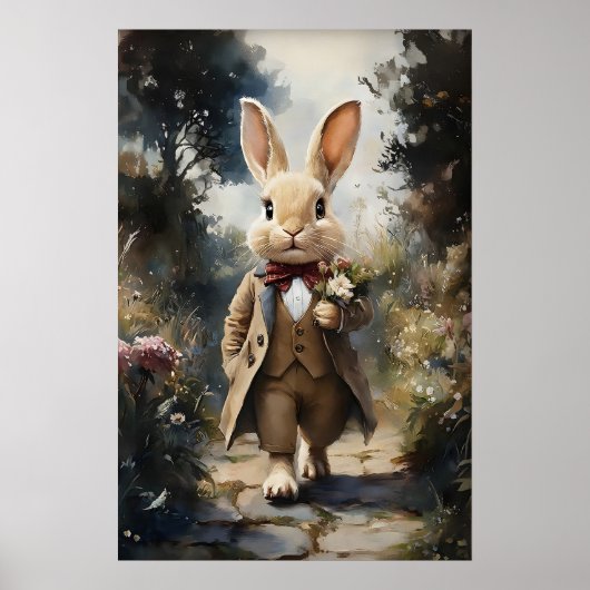 Lapin Victorien Dans Une Impression De Bouquet De  (Devant)