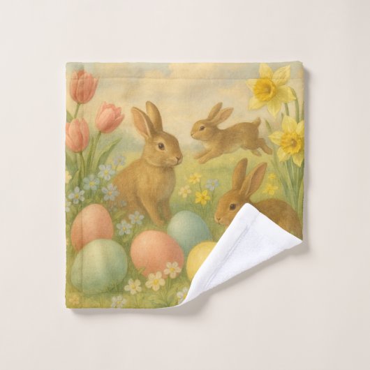 Lapin vintage/ Lapin de Pâques/Flaque de printemps (Gant de toilette)