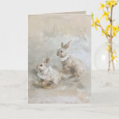 Lapins - Carte de vœux pliée (Fleur jaune)