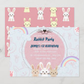 lapins colorés et roses pour invitation d'annivers (Devant / Derrière)