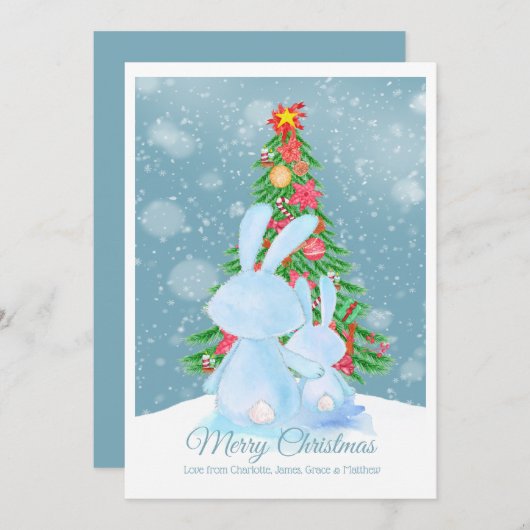 Lapins De Noël Avec Arbre En Carte De Neige (Devant / Derrière)