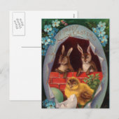 Lapins de Pâques et Carte Postale Ancienne Poussin (Devant / Derrière)