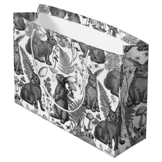 Lapins et flore boisée2 Grand sac cadeau (Dos Angle)