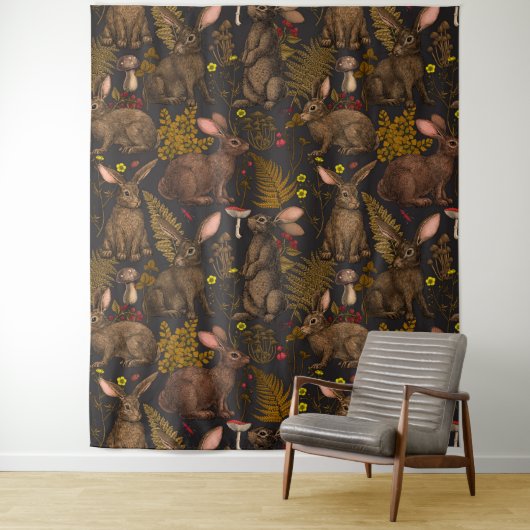 Lapins et flore boisée 3 Tapisserie (En situation)