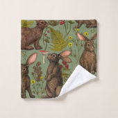 Lapins et flore boisée Ensemble de serviettes de b (Gant de toilette)