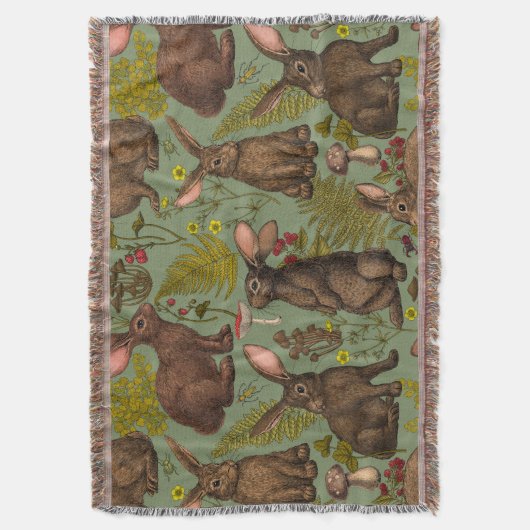 Lapins et flore boisée Jeter la couverture (devant Vertical)
