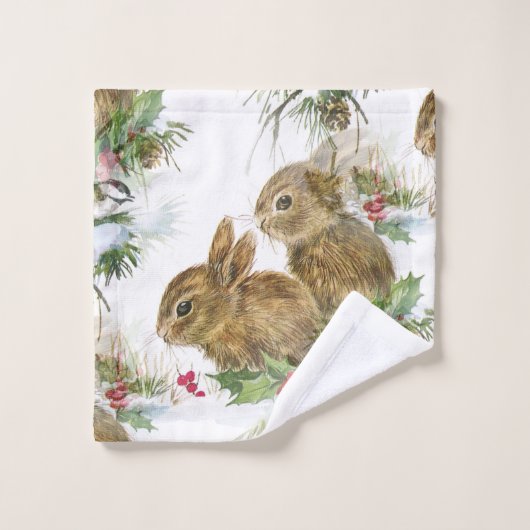 Lapins et oiseau dans l'ensemble de serviette de (Gant de toilette)