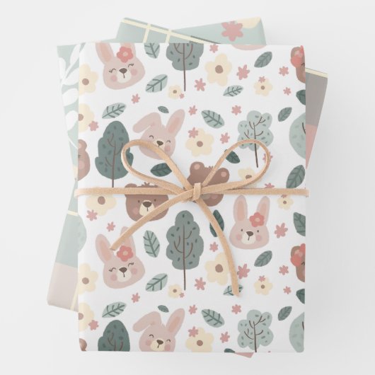 Lapins et ours Papier à envelopper Feuille plate E (En situation)