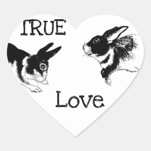 Lapins noirs et blancs, Sticker de coeur "TRUE LOV