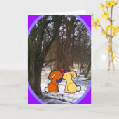 Lapins s'embrasser dans la neige - Carte Fiançaill (Fleur jaune)