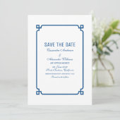 Lapis Blue Deco Chic Save the Date Uitnodiging (Staand voorkant)