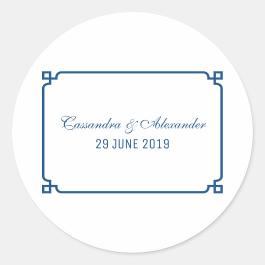 Lapis Blue Deco Chic Wedding Ronde Sticker (Voorkant)