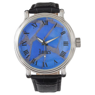Lapis Blue Mosaic Glas in lood en Jouw naam Horloge