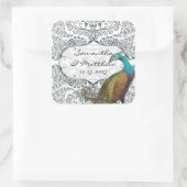 Lapis Blue Peacock Love Bird Wedding Seal Vierkante Sticker (Tas)