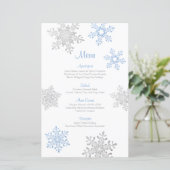 Lapis Blue Silver Snowflake Winter Wedding Menu (Debout devant)