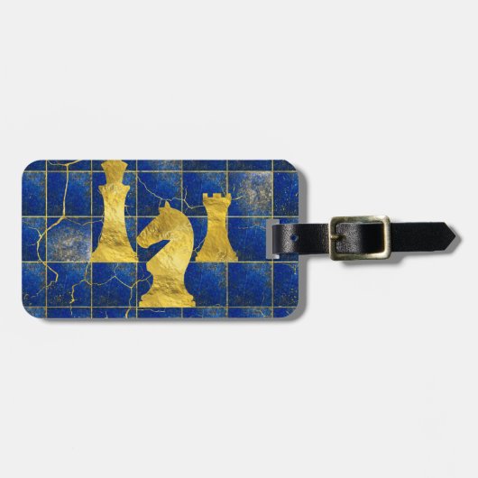 Lapis Lazuli Chessboard en Gold Chess Piecks Bagagelabel (Voorkant horizontaal)
