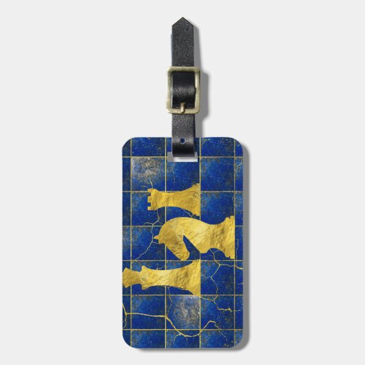 Lapis Lazuli Chessboard en Gold Chess Piecks Bagagelabel (Voorkant verticaal)