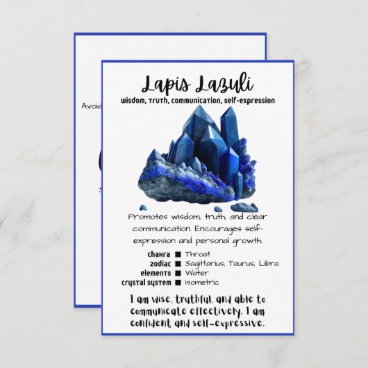 Lapis Lazuli Crystal Signification Carte (Devant / Derrière)