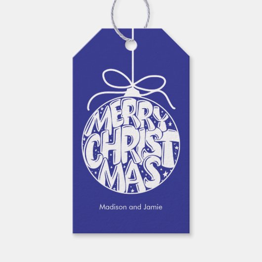 Lapis Merry Kerstfeest Ornament Holiday Cadeaulabel (Voorkant)