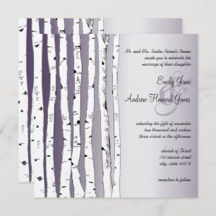 Lapis Paarse Birch Tree Wedding Invitations Kaart