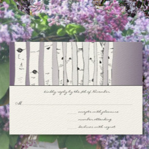 Lapis Paarse Cloud Birch Tree Wedding RSVP Kaartje