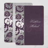 Lapis Paarse en Zilveren Damast bruiloft uitnodigi Kaart (Voorkant / Achterkant)