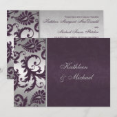 Lapis Paarse en Zilveren Damast bruiloft uitnodigi Kaart (Voorkant / Achterkant)