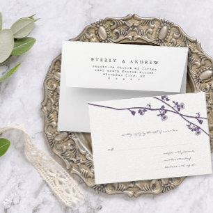 Lapis Paarse Wild Flower Branches Wedding RSVP Kaartje