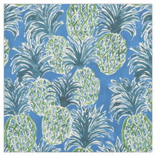 LAPIS PINEAPPLE O'CLOCK Blue Tropical Hawaiian Stof