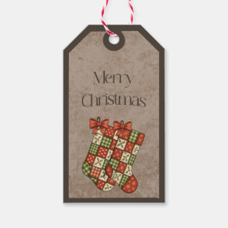 Lapjes-deken-sokken in kerstkleuren cadeaukaartje cadeaulabel