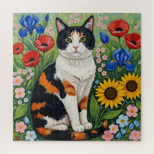 Lapjeskat en volkskunst zonnebloemen legpuzzel