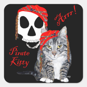 Lapjeskat Halloween Piraat Vierkante Sticker