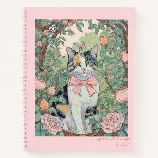 Lapjeskat in de tuin Spiraal Notebook Notitieboek (Voorkant)