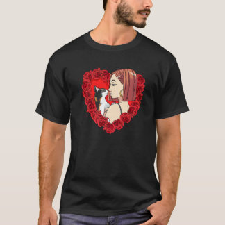 Lapjeskat Moeder Valentijnsdag Kat Dame Hart Rozen T-shirt