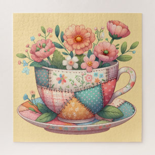 Lapjeswerk Theekop met Whimsische Bloemen Legpuzzel