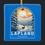 Lapland Finlande Travel Art Vintage<br><div class="desc">Conception de déplacement vectoriel rétro de la Laponie. La Laponie est la région la plus septentrionale de la Finlande,  connue pour son vaste territoire subarctique,  ses stations de ski et ses phénomènes naturels.</div>