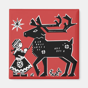 Lapland Girl Holds Reindeer Kerstmagneet Magneet